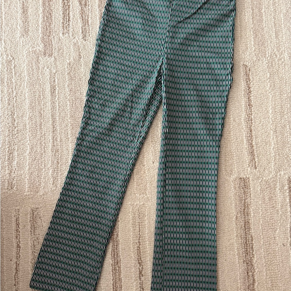 Rachel Zoe Green and Navy Geometric Slim Pants